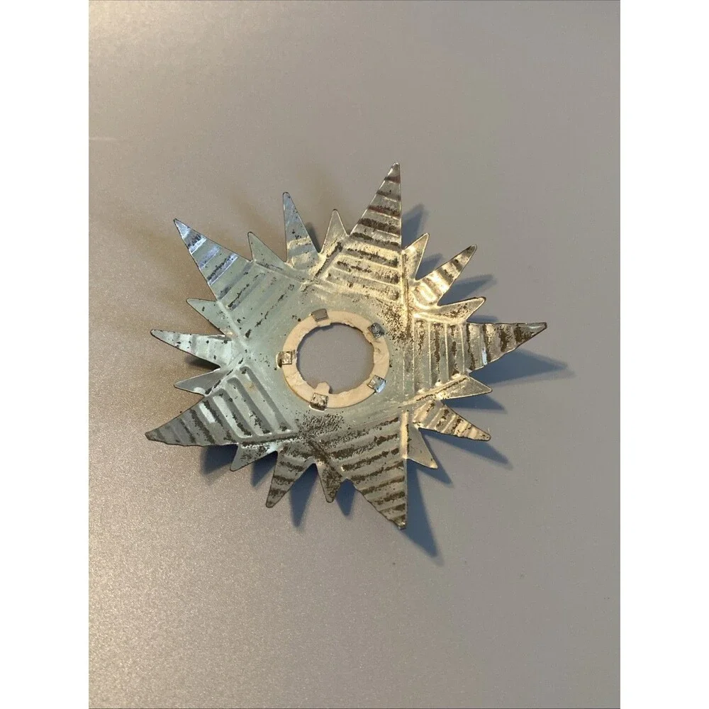 Vintage Christmas Tin Light Reflector Pressed Metal Star Starburst Silver 3